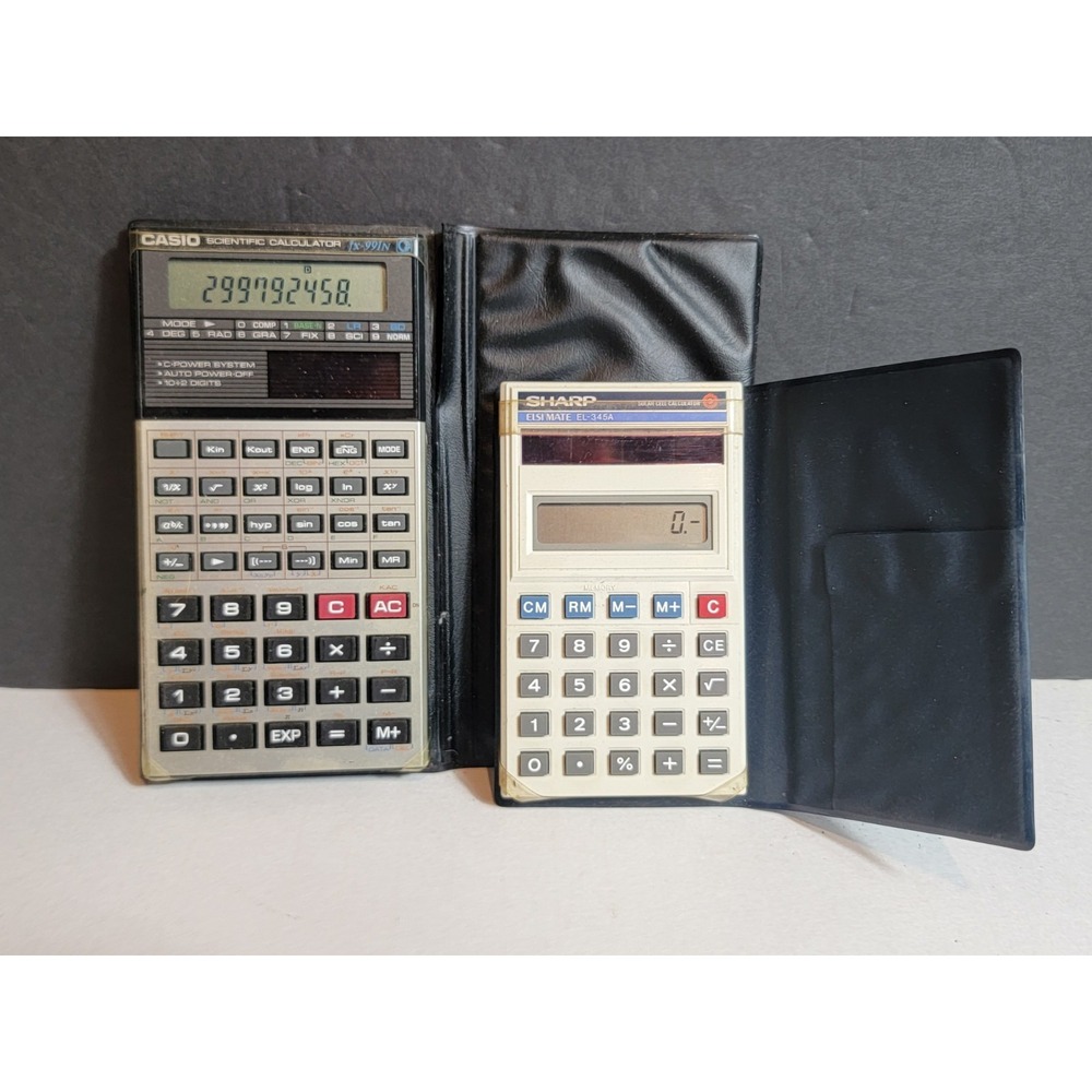 Vintage Lot Of 2 Calculators Casio FX-991N, Sharp EL-345A Tested Works W/ Cases